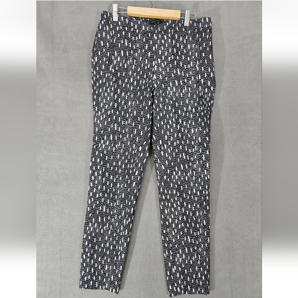Zara Size Medium Pants Pattern Black White Trousers Workwear Textured Skinny Geo